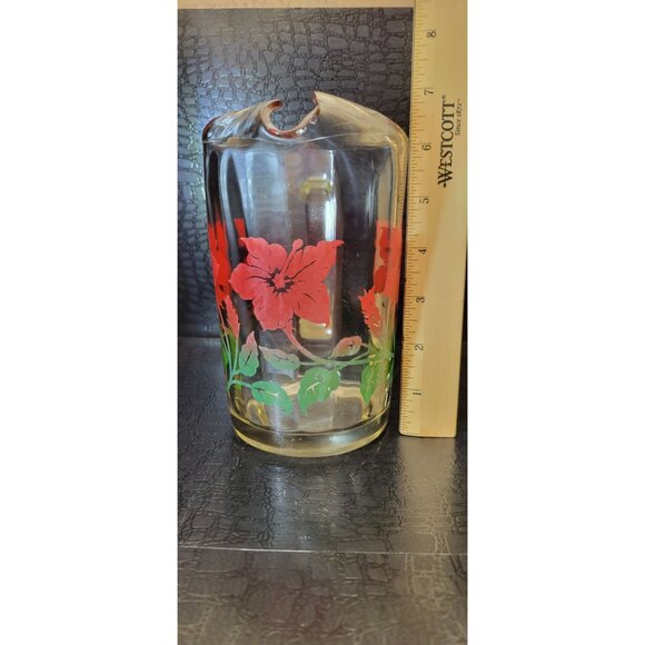 Vintage Heavy Glass Panel Red and Green Floral Pattern Tea Pitcher - Picture 7 of 9